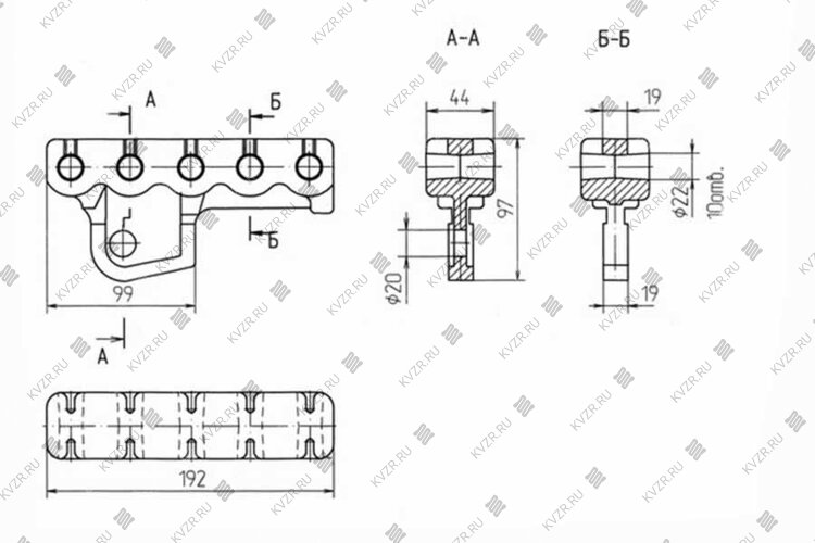 Чертеж держателя среднего (5 отверстий) Т 220.13.004